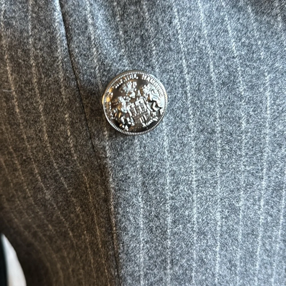 Chanel gray pinstripe wool coat jacket double breasted Hamburg trench gray sz 38